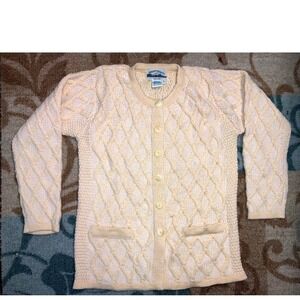 Aran Crafts Ireland Merino Wool Cable Knit XS Cardigan Sweater Cream‎ XS